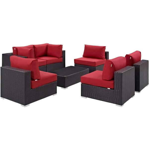 Modway Furniture Convene Outdoor Patio Sectional Set, Espresso Red, 7Pk EEI-2164-EXP-RED-SET